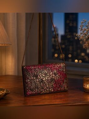 Vintage 80s Magid Pink and Gold Beaded Floral Clutch Purse